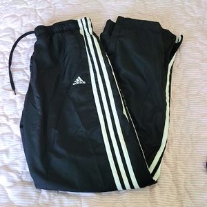Adidas black and white striped track pant with ankle zip